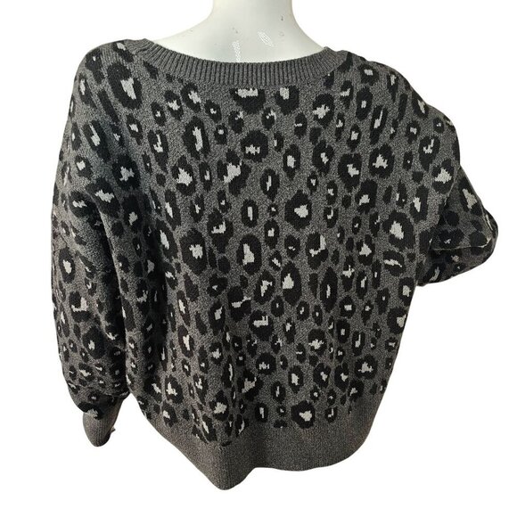 Lucky Brand Animal Print Sweater Women XL Black on Gray Long Slv Cotton Blnd NEW - Picture 3 of 8